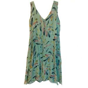 New Rosemarine Silk Feather-Print Sleeveless Mini Dress